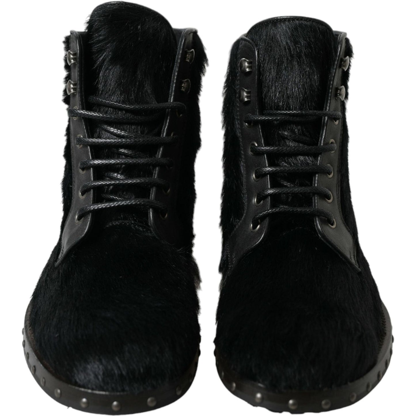 Dolce & Gabbana Elegant Black Calf Leather Lace-Up Boots Dolce & Gabbana