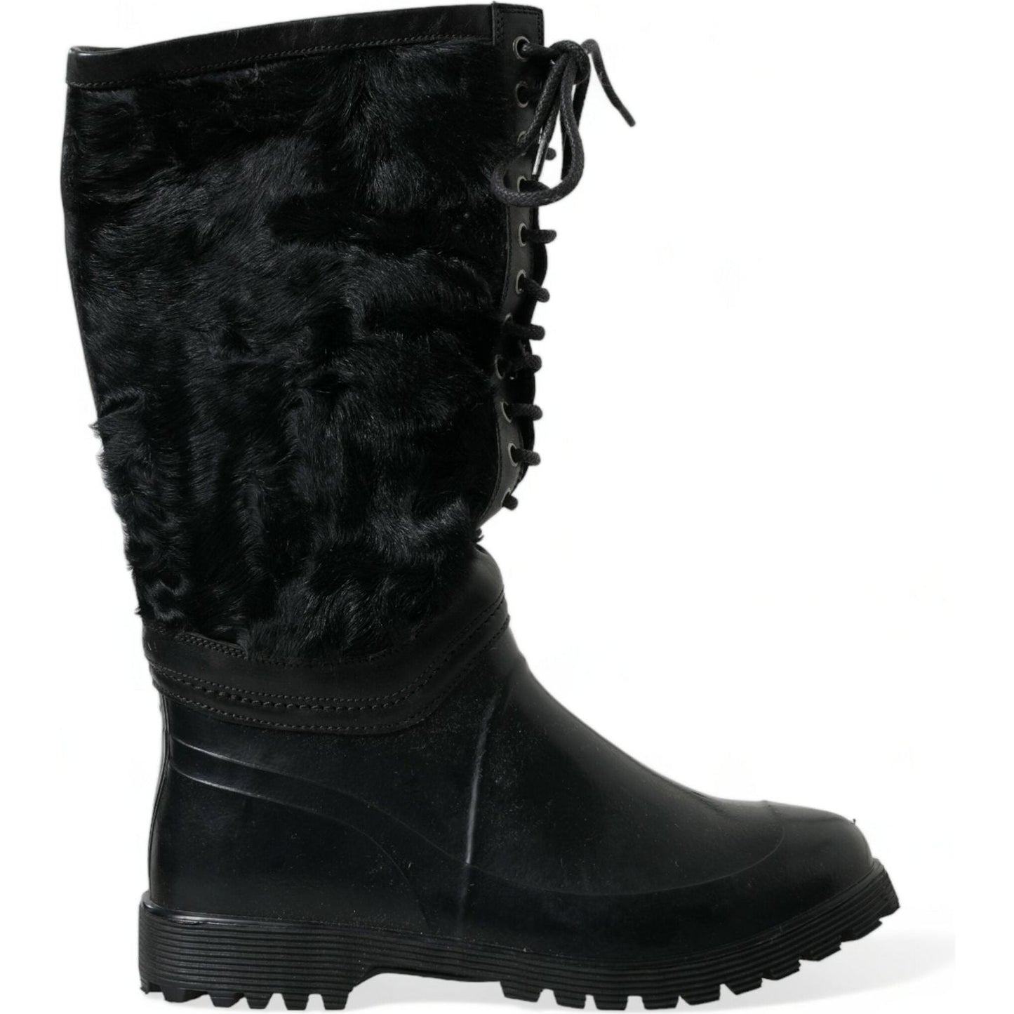 Dolce & Gabbana Sleek Black Shearling Mid Calf Boots Dolce & Gabbana