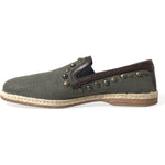 Dolce & Gabbana Gray Linen Leather Studded Loafers Shoes