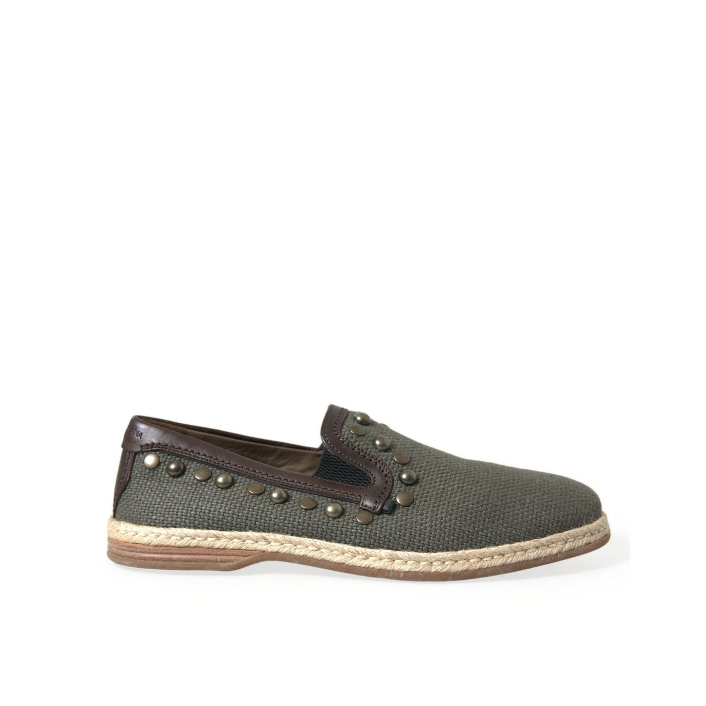 Dolce & Gabbana Gray Linen Leather Studded Loafers Shoes