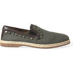 Dolce & Gabbana Gray Linen Leather Studded Loafers Shoes