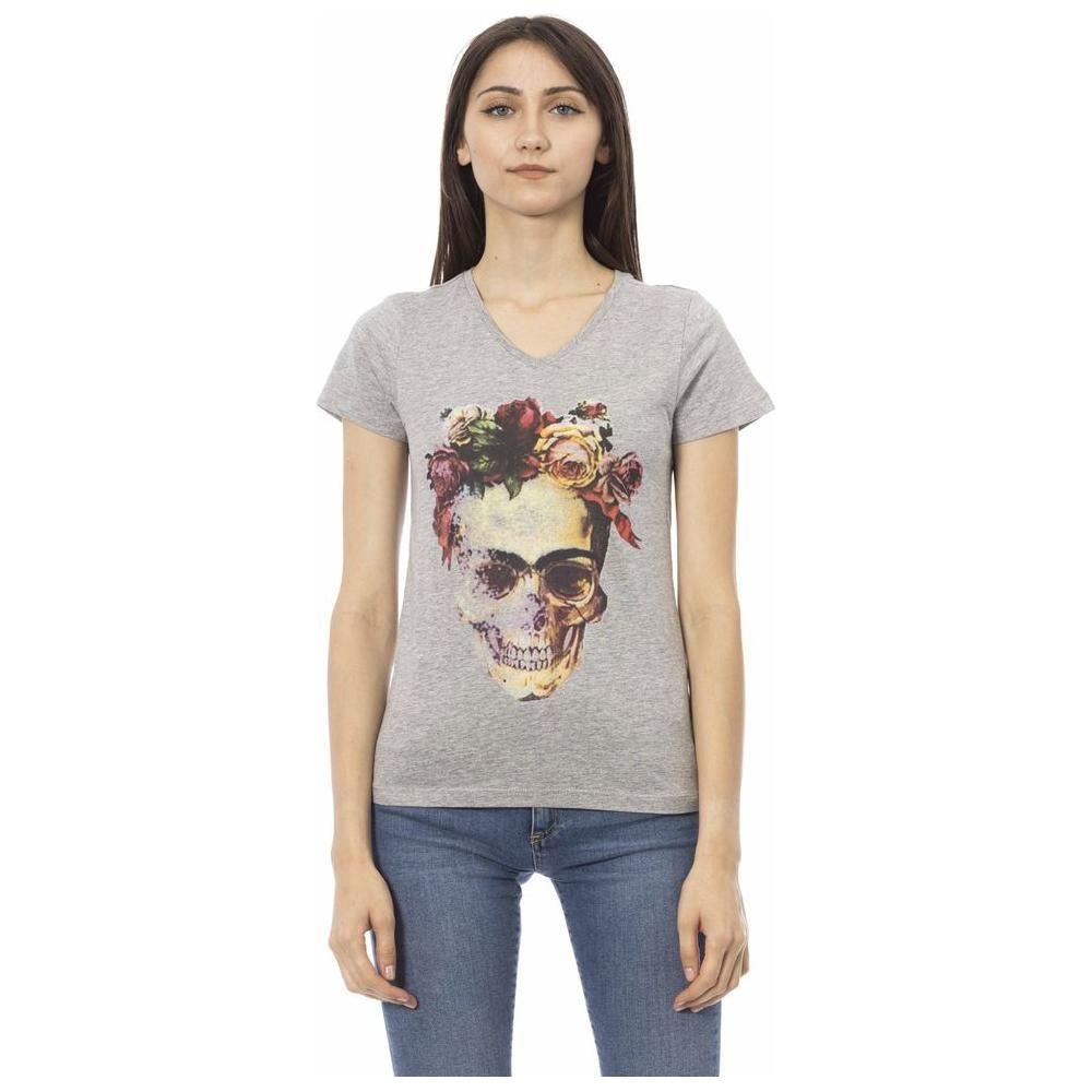 Trussardi Action Gray Cotton Women V-Neck Top