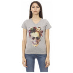 Trussardi Action Gray Cotton Women V-Neck Top