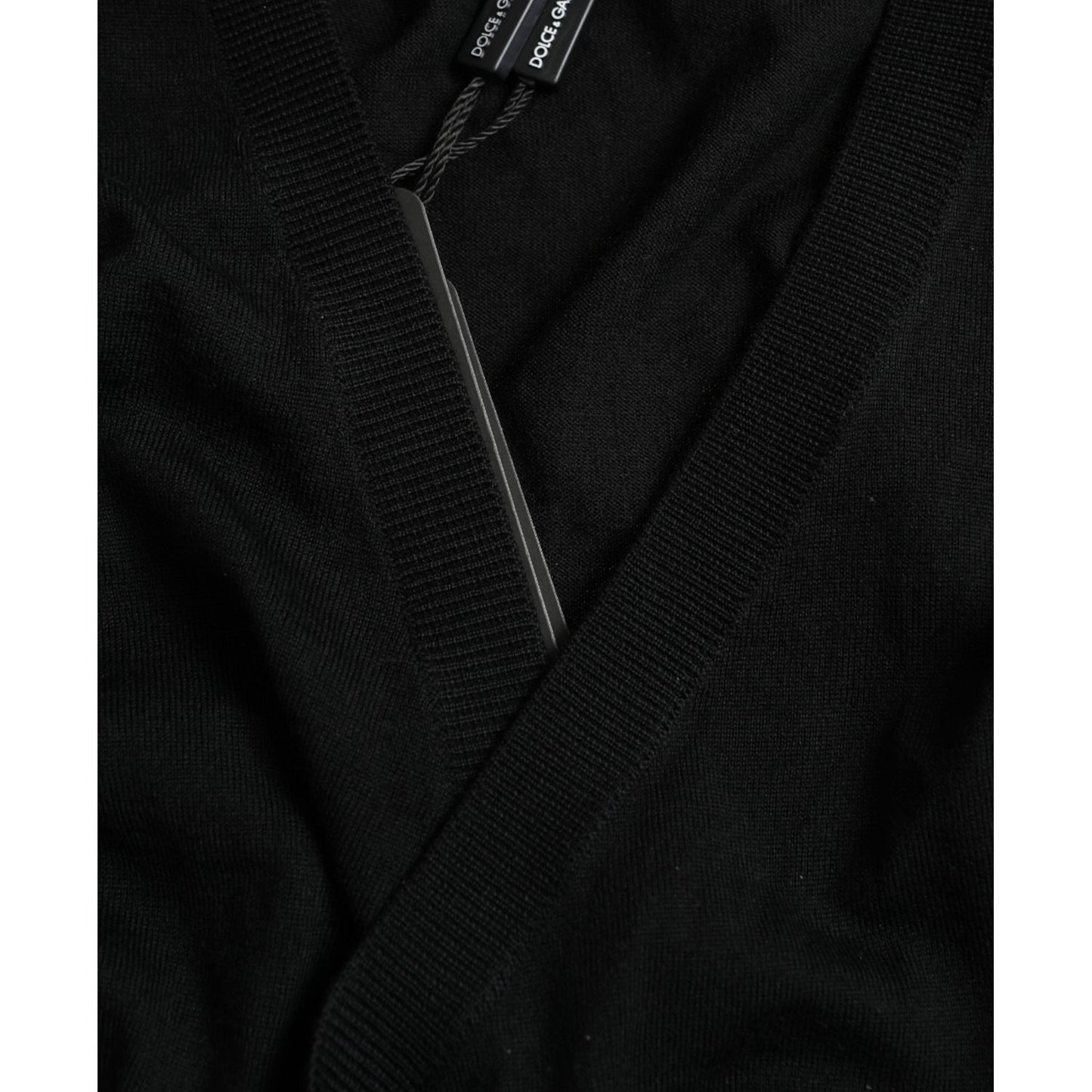 Dolce & Gabbana Black Wool V-neck Crossed Cardigan Sweater