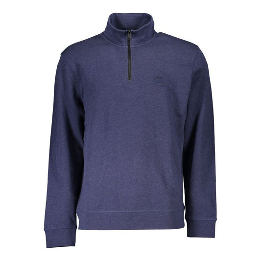 Hugo Boss Elegant Half Zip Blue Organic Sweatshirt Hugo Boss