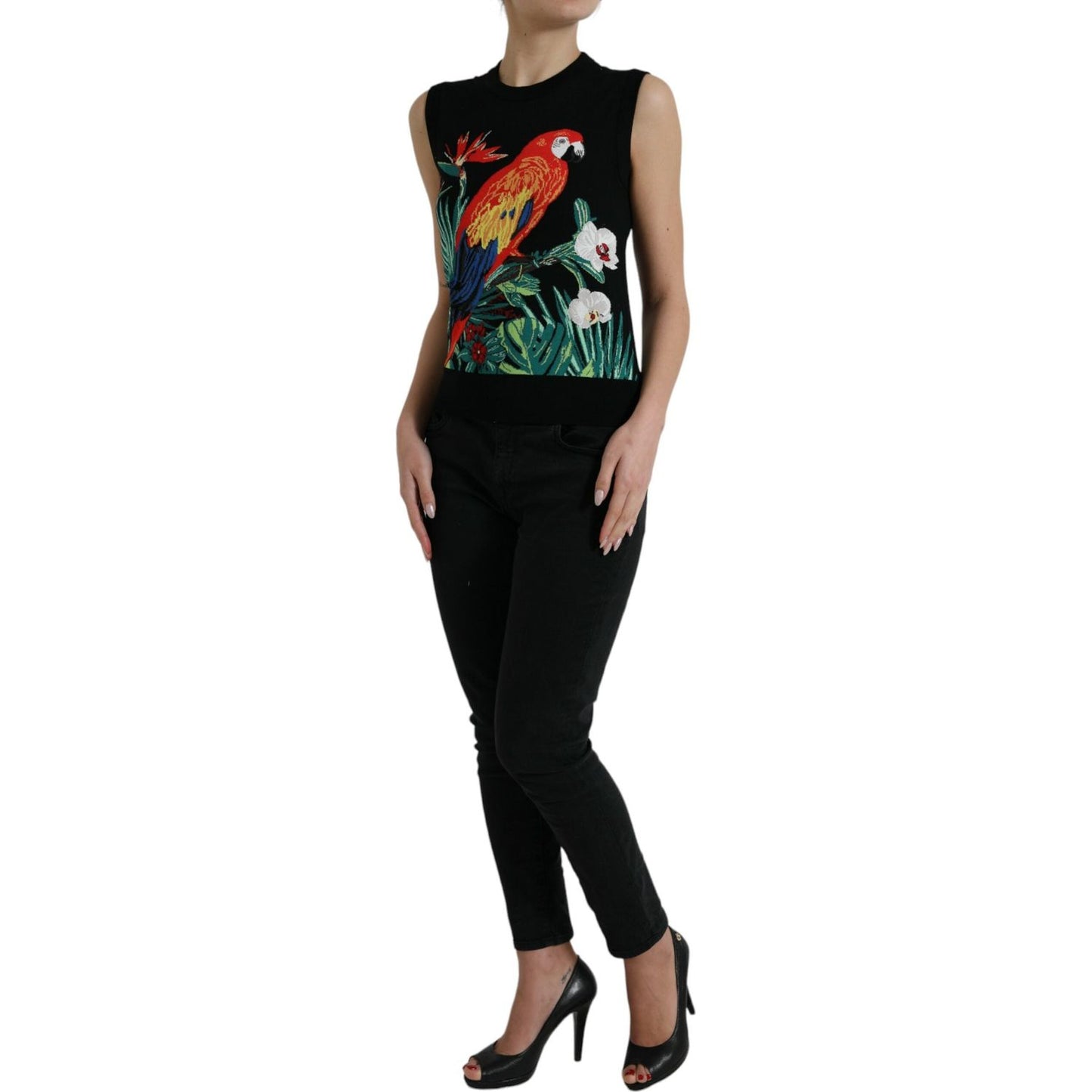 Dolce & Gabbana Black Jungle Crew Neck Sleeveless Tank Top