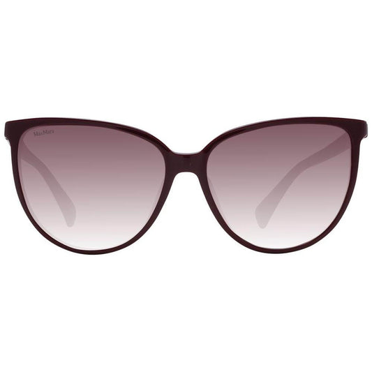Max Mara women's burgundy butterfly sunglasses with gradient lenses, full-rim plastic frame, UVA & UVB protection, size 58-15-140.