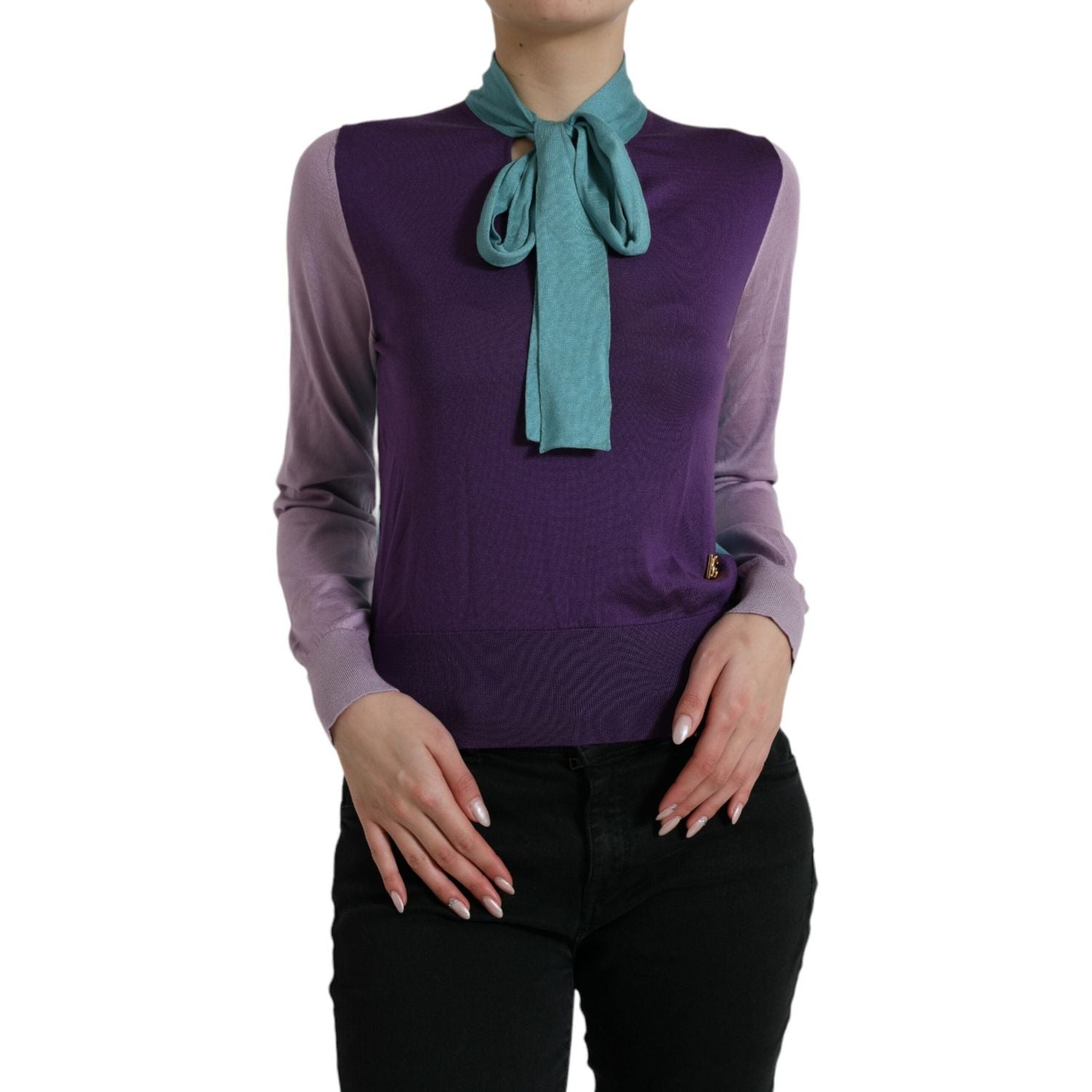 多色真丝蝴蝶结毛衣