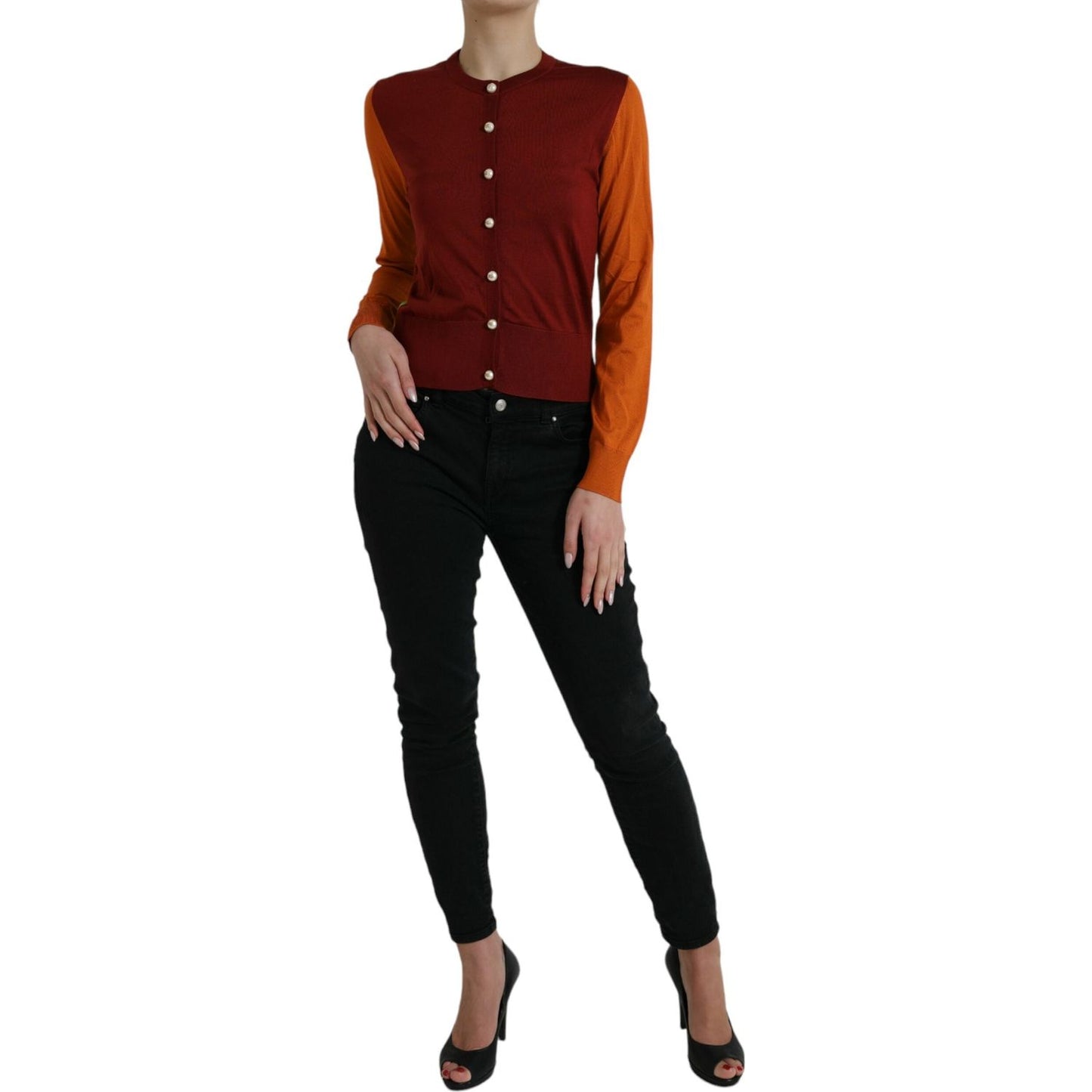 Dolce & Gabbana Multicolor Silk Crewneck Cardigan Sweater