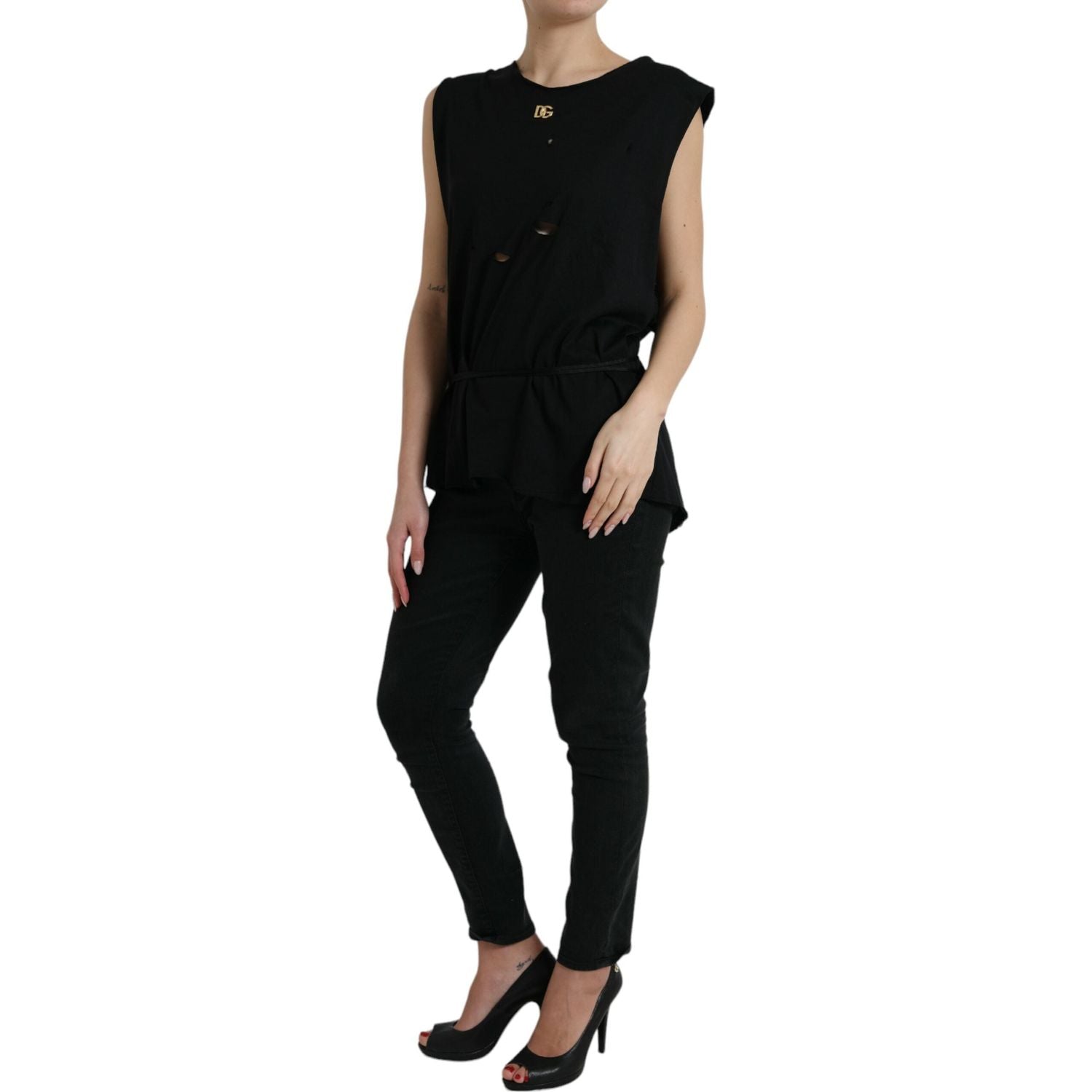 优雅黑色圆领背心