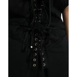 Dolce & Gabbana Black Cotton Lace Up Logo Round Neck Tank Top