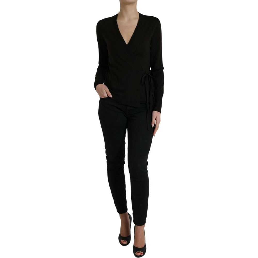 Dolce & Gabbana Black Wool V-neck Crossed Cardigan Sweater