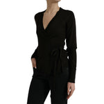 Dolce & Gabbana Black Wool V-neck Crossed Cardigan Sweater