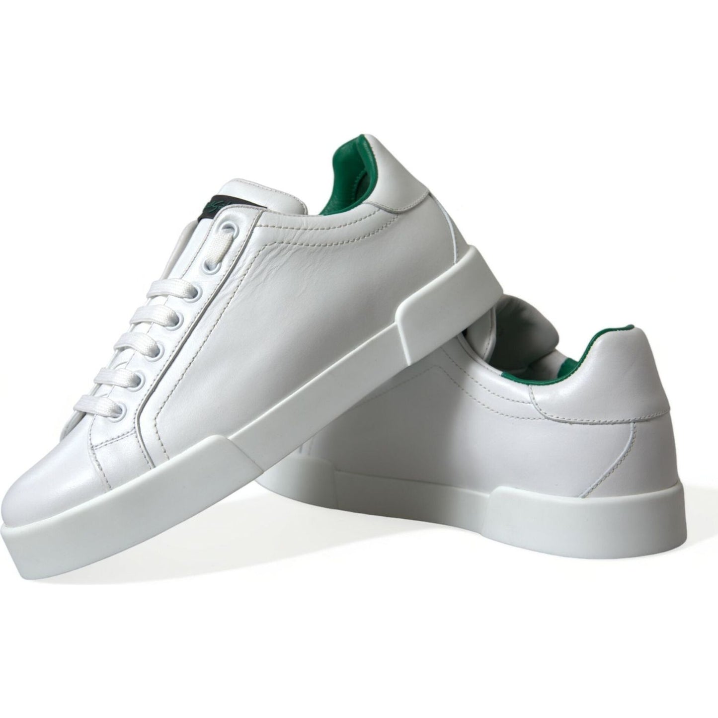 Dolce & Gabbana White Green Leather Portofino Sneakers Shoes