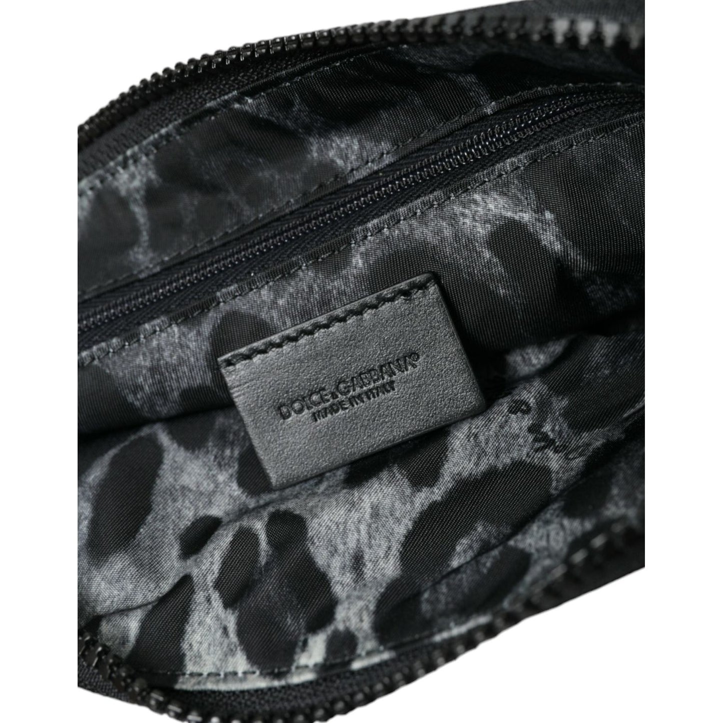 Dolce & Gabbana Black Nylon Logo Plaque Keyring Pouch Clutch Bag