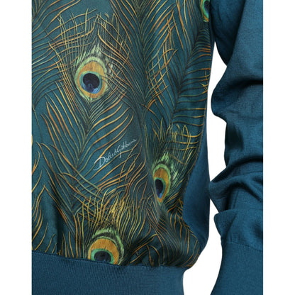 Dolce & Gabbana Green Peacock Feather Pullover Sweater
