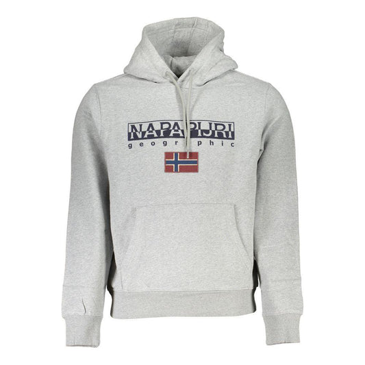 Napapijri Gray Cotton Men Hooded Sweater Napapijri