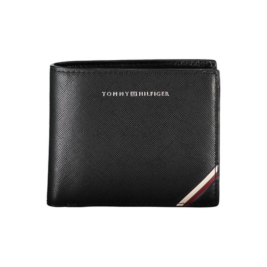 Tommy Hilfiger Elegant Black Leather Wallet with Contrast Details Tommy Hilfiger