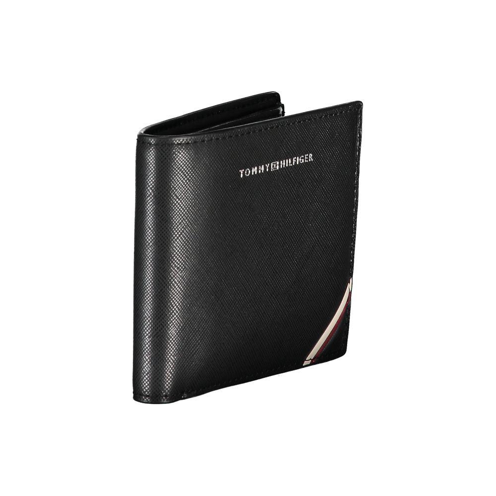 Tommy Hilfiger Elegant Black Leather Wallet with Contrast Details Tommy Hilfiger