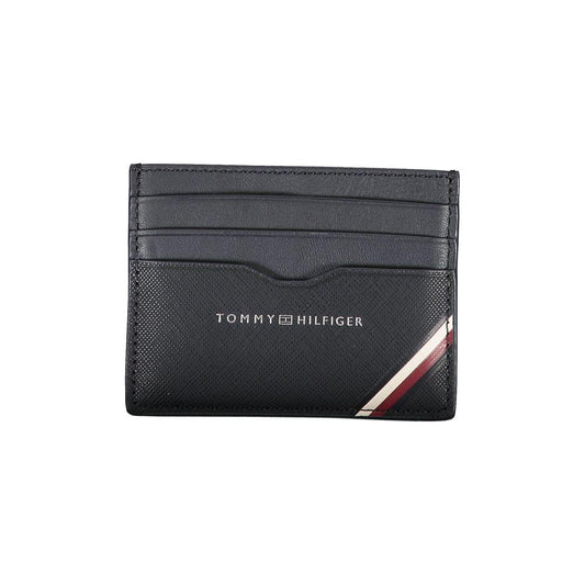 Tommy Hilfiger Elegant Blue Leather Card Holder with Contrast Details Tommy Hilfiger