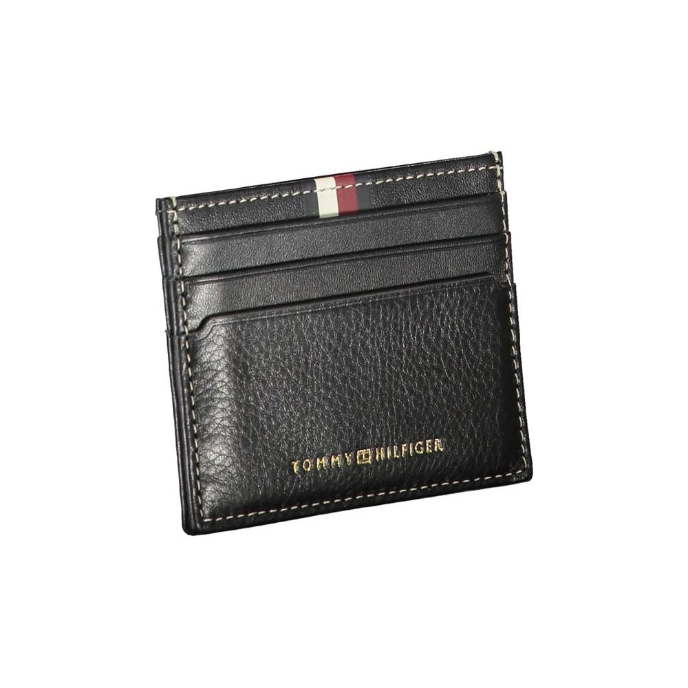 Tommy Hilfiger Sleek Black Leather Card Holder with Contrast Detail Tommy Hilfiger