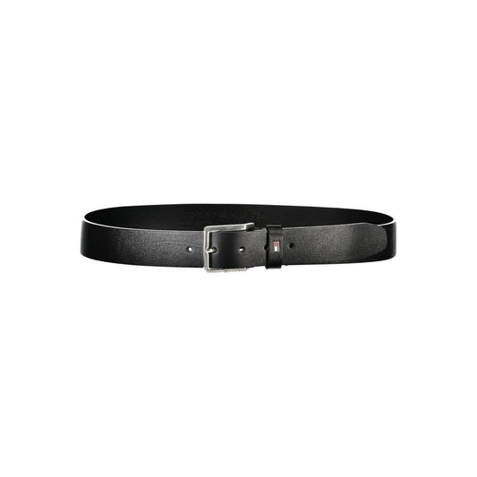 Tommy Hilfiger Elegant Black Leather Belt with Metal Buckle Tommy Hilfiger