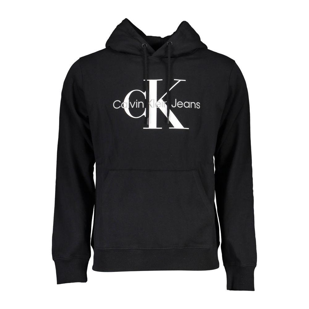 Calvin Klein Sleek Black Cotton Hoodie with Logo Print Calvin Klein