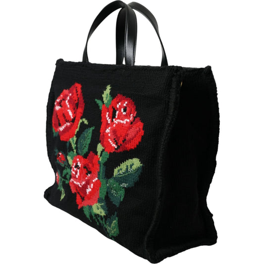 Dolce & Gabbana Chic Embroidered Floral Black Tote Dolce & Gabbana