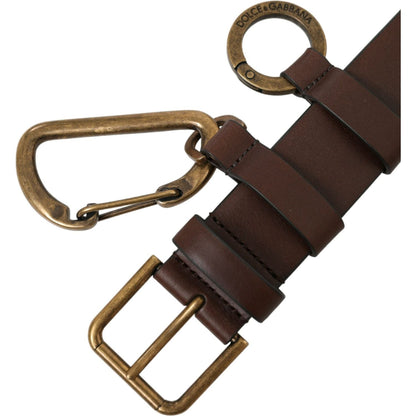 Dolce & Gabbana Brown Calf Leather Gold Metal Buckle Belt