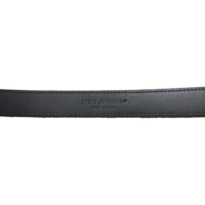 Dolce & Gabbana Gold Leather Jacquard Silver Metal Buckle Belt