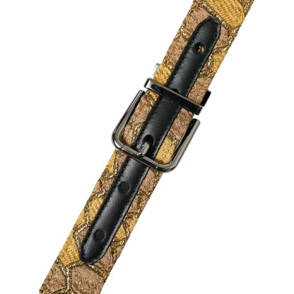 Dolce & Gabbana Gold Leather Jacquard Silver Metal Buckle Belt