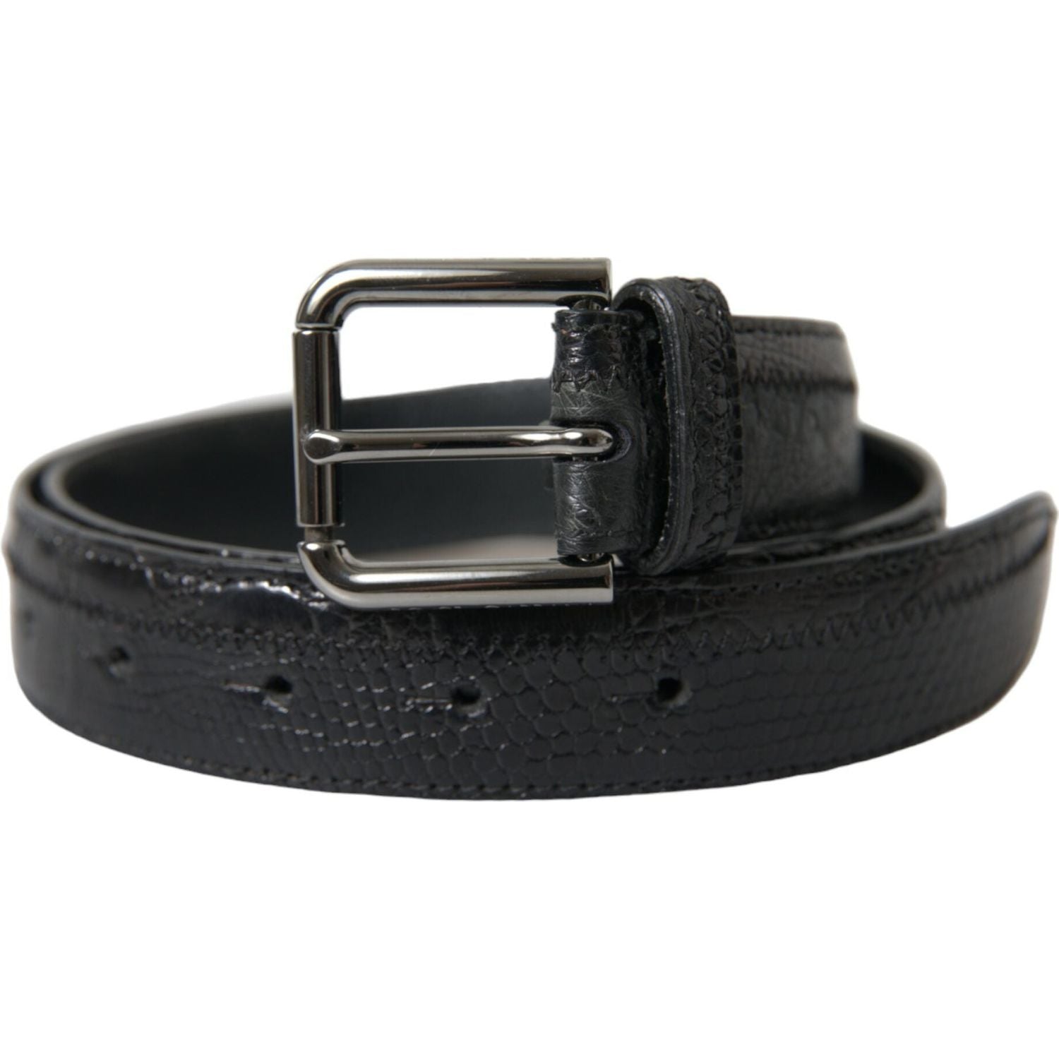 Dolce & Gabbana Black Exotic Leather Silver Metal Buckle Belt