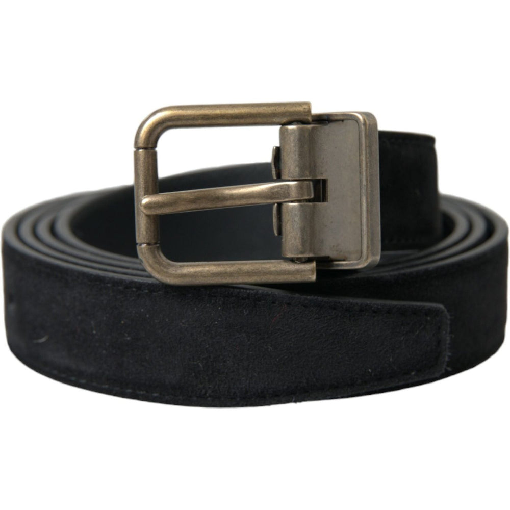 Dolce & Gabbana Black Suede Leather Gold Metal Buckle Belt