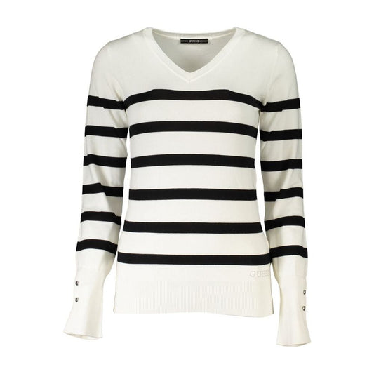 Guess Jeans Chic V-Neck Striped Sweater with Logo Embroidery Guess Jeans