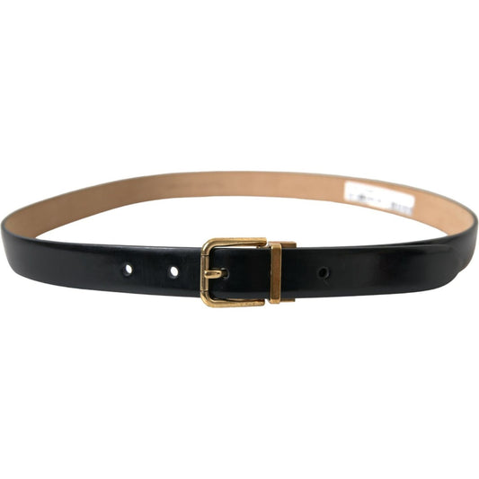 Dolce & Gabbana Elegant Black Leather Waist Belt with Logo Buckle Dolce & Gabbana