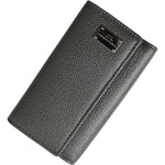 Dolce & Gabbana Gray Leather Silver Metal Logo Plaque Trifold Keyring