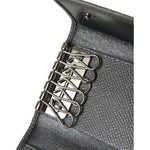 Dolce & Gabbana Gray Leather Silver Metal Logo Plaque Trifold Keyring