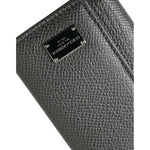 Dolce & Gabbana Gray Leather Silver Metal Logo Plaque Trifold Keyring