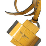 Dolce & Gabbana Yellow Crocodile Leather Logo Print Lanyard Keychain SMY101330