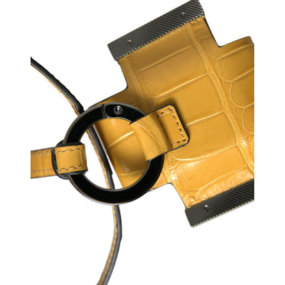 Dolce & Gabbana Yellow Crocodile Leather Logo Print Lanyard Keychain