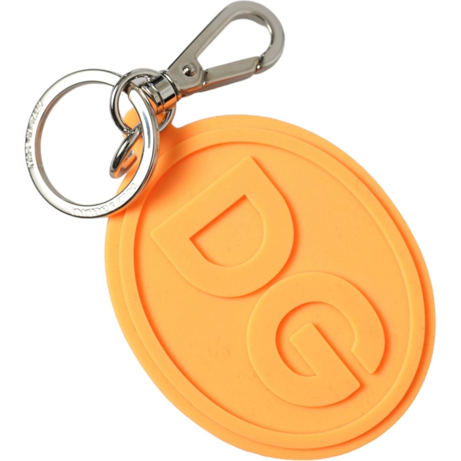 Dolce & Gabbana Orange Rubber DG Logo Silver Brass Metal Keyring Keychain