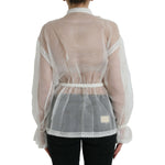 Dolce & Gabbana White Silk Long Sleeves Ascot Collar Top