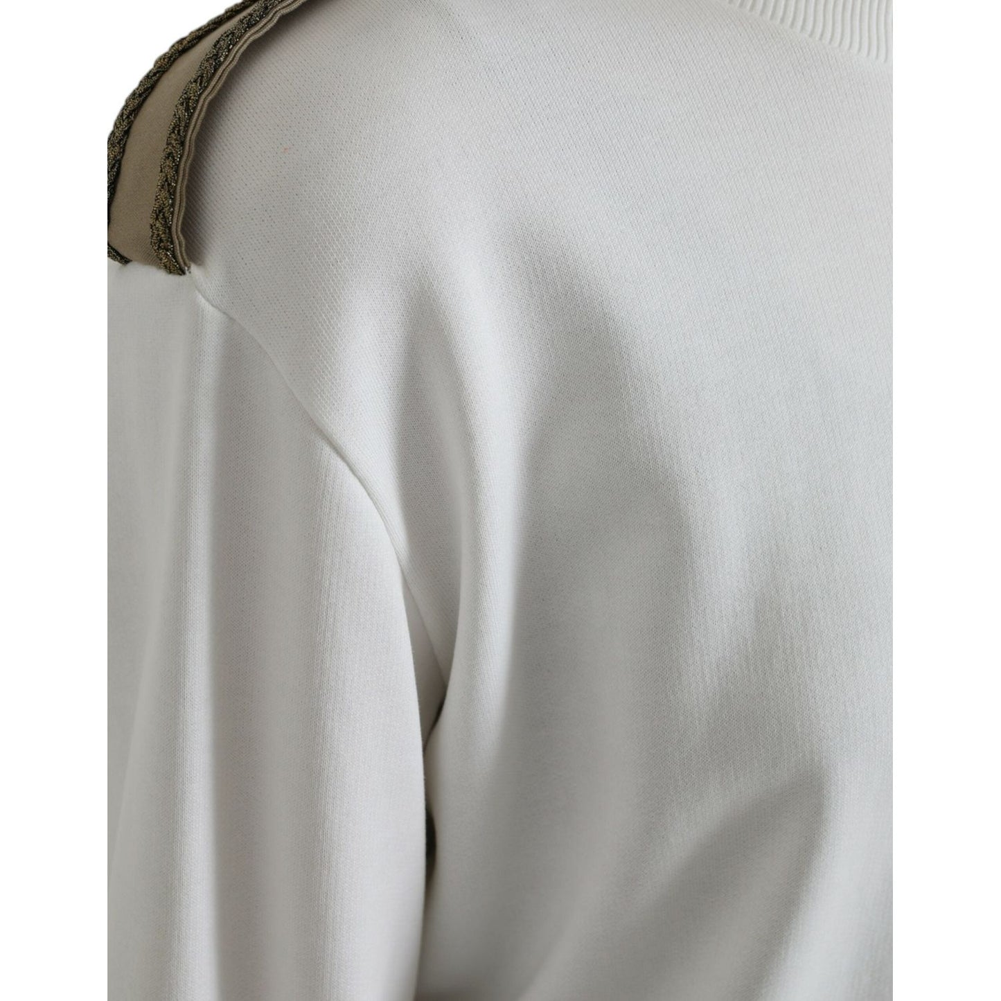 Dolce & Gabbana White Floral Cotton Crew Neck Pullover Sweater