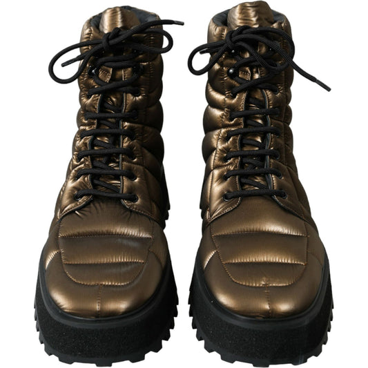 Dolce & Gabbana Bronze Plateau Padded Boots with DG Logo Plate Dolce & Gabbana