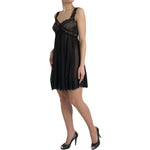 Dolce & Gabbana Black Silk Pleated Lace Chiffon Mini Dress