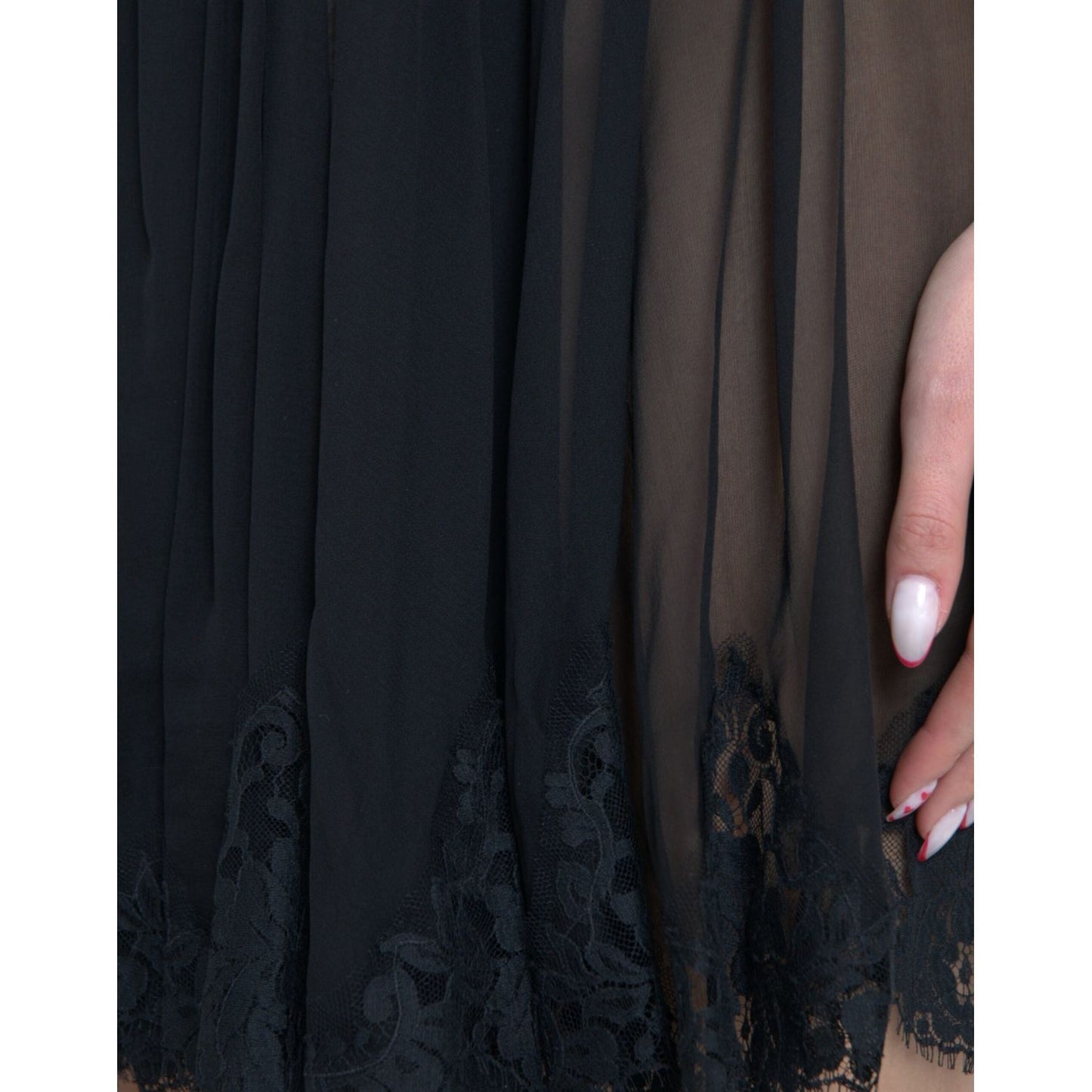Dolce & Gabbana Black Silk Pleated Lace Chiffon Mini Dress
