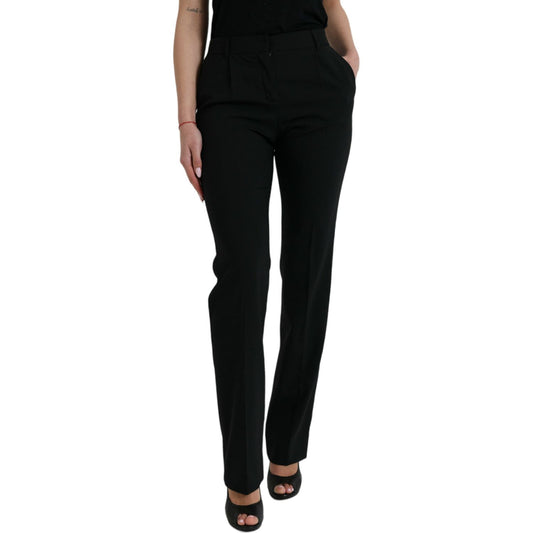 Dolce & Gabbana Black Wool Mid Waist Tapered Pants