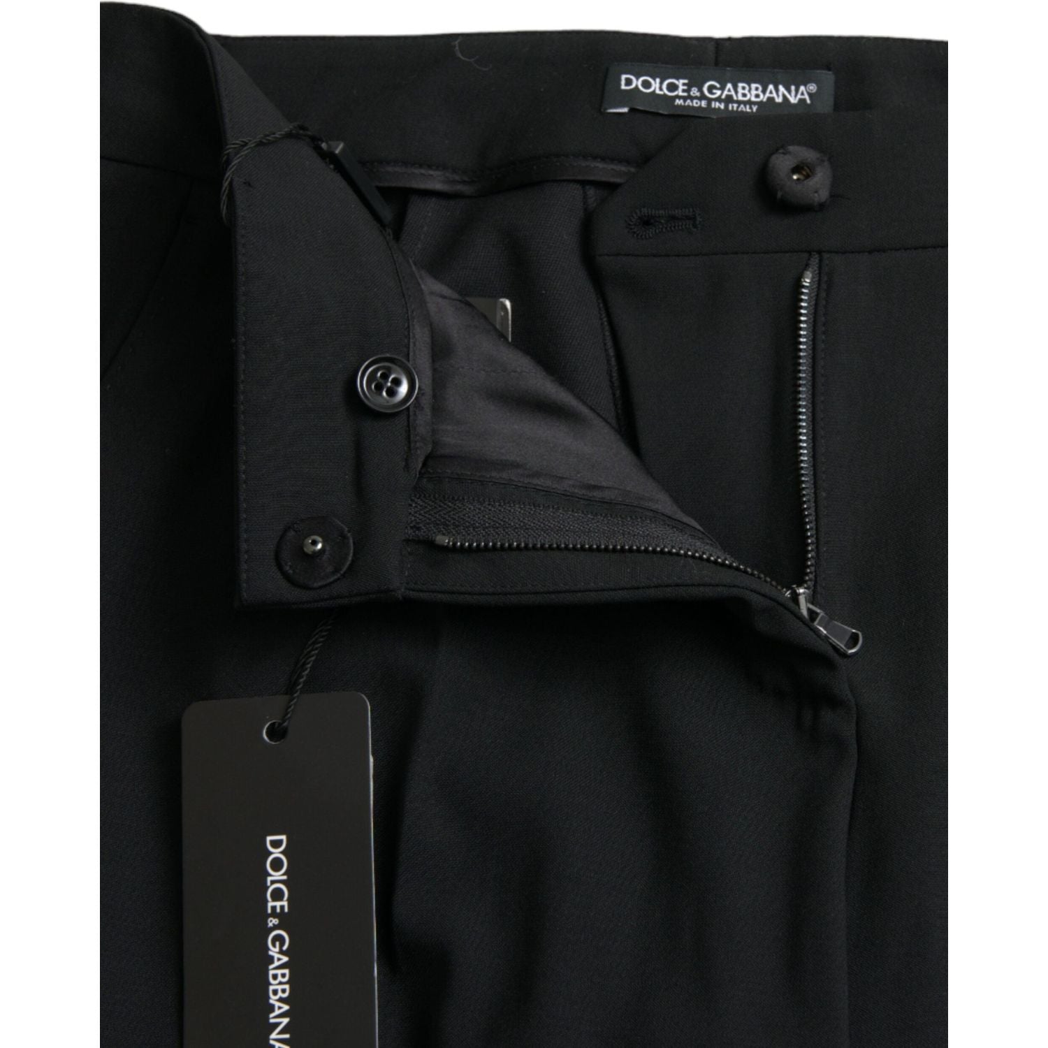 Dolce & Gabbana Black Wool Mid Waist Tapered Pants