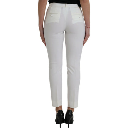 Dolce & Gabbana White Wool Mid Waist Tapered Pants