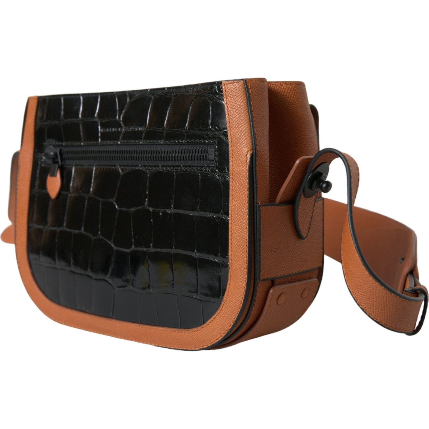 Balenciaga Black Brown Exotic Skin Leather Shoulder Camera Purse Bag